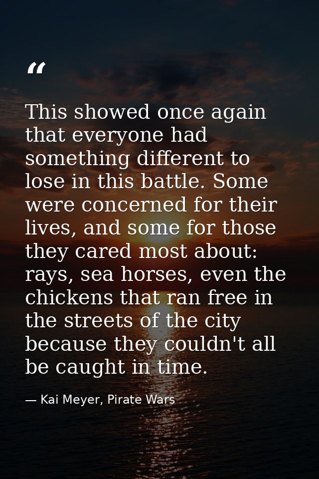 This showed once again that everyone had something different to lose in this battle. Some were concerned for their lives — Kai Meyer, Pirate Wars