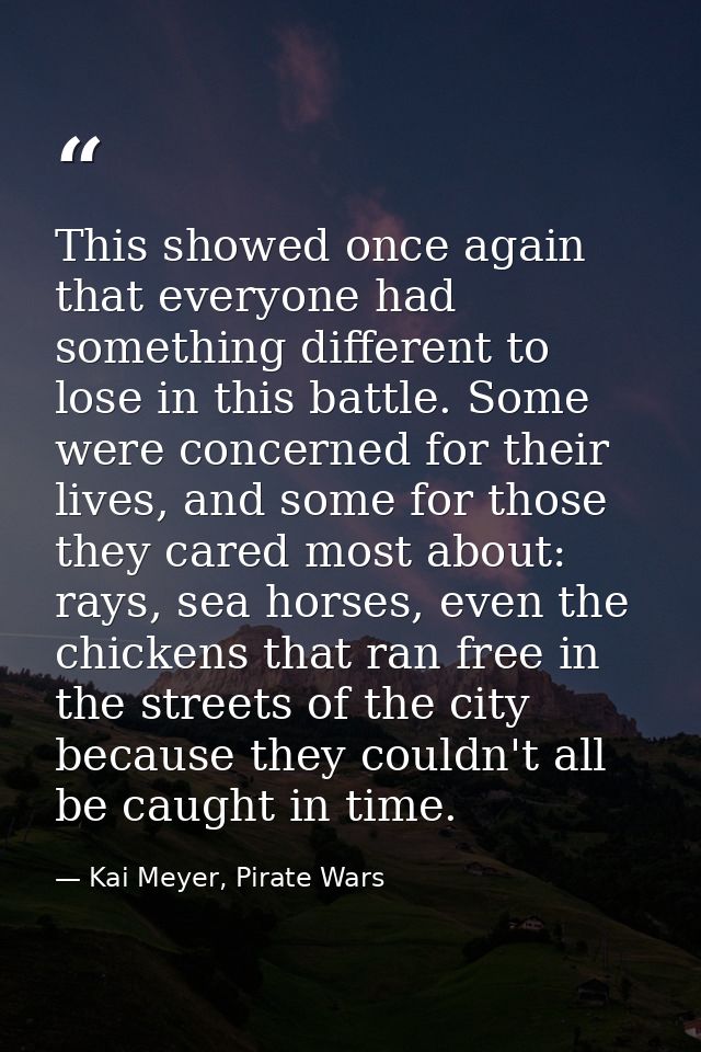 This showed once again that everyone had something different to lose in this battle. Some were concerned for their lives — Kai Meyer, Pirate Wars