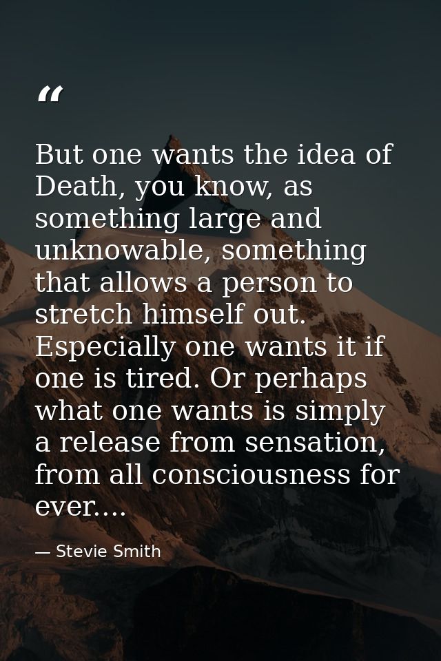 But one wants the idea of Death, you know, as something large and unknowable, something that allows a person to stretch  — Stevie Smith