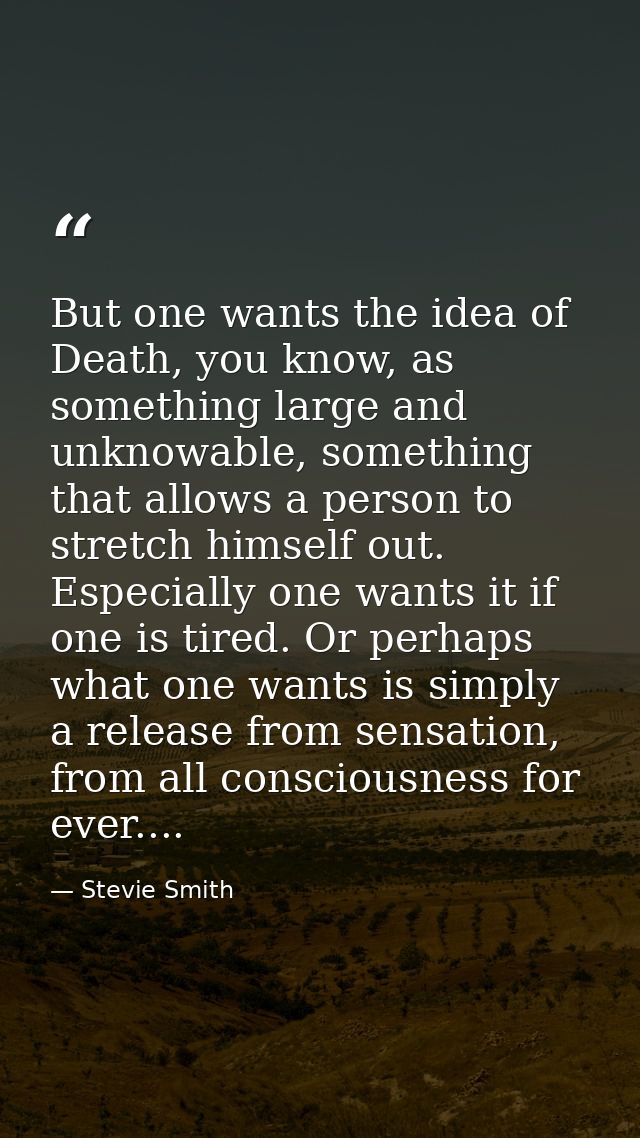 But one wants the idea of Death, you know, as something large and unknowable, something that allows a person to stretch  — Stevie Smith