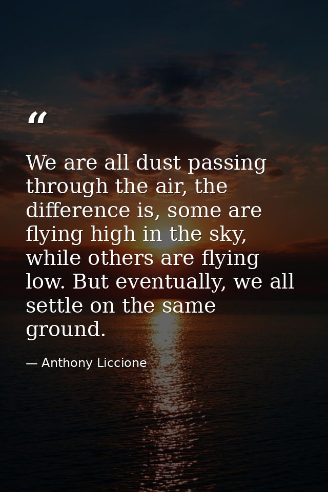 We are all dust passing through the air, the difference is, some are flying high in the sky, while others are flying low — Anthony Liccione