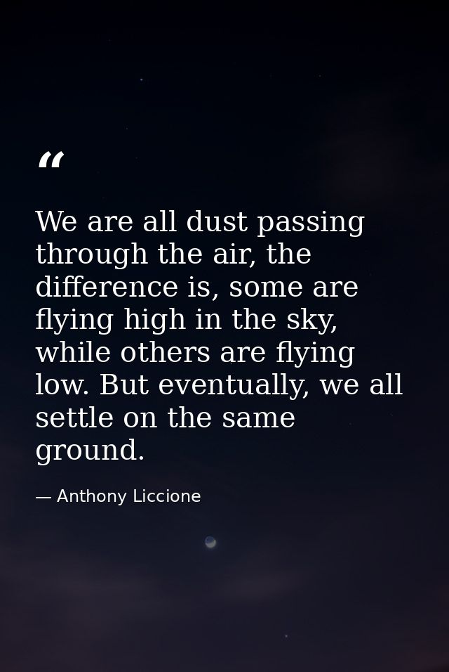 We are all dust passing through the air, the difference is, some are flying high in the sky, while others are flying low — Anthony Liccione