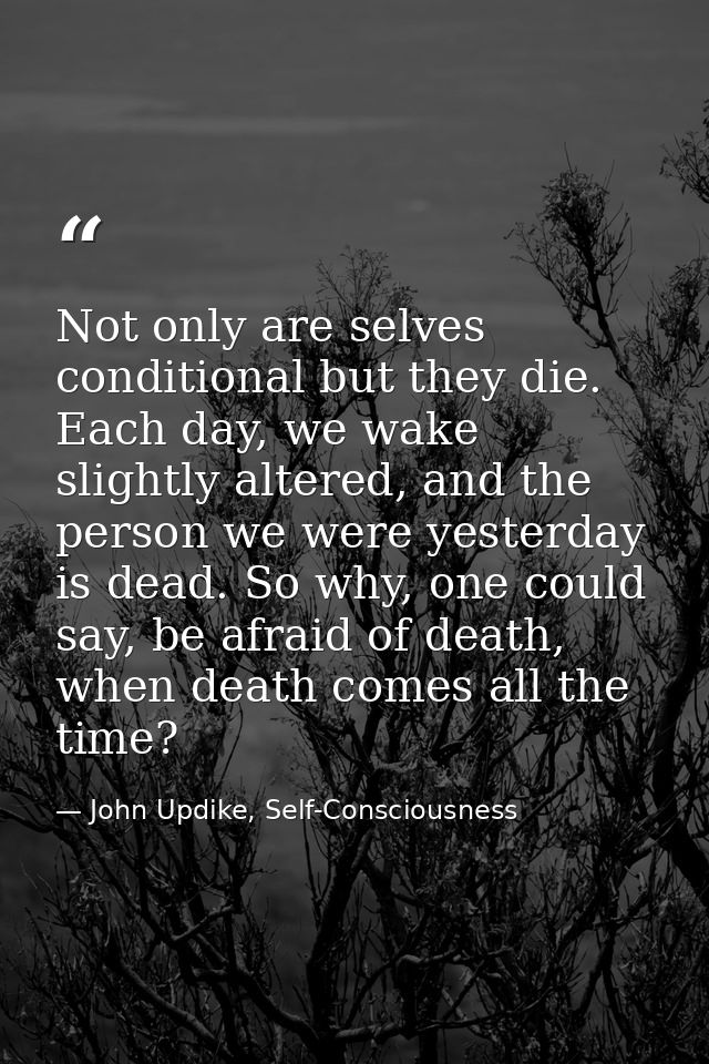 Not only are selves conditional but they die. Each day, we wake slightly altered, and the person we were yesterday is de — John Updike, Self-Consciousness