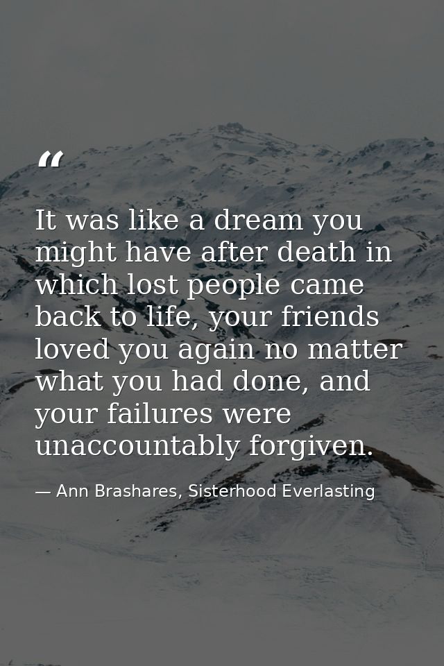 It was like a dream you might have after death in which lost people came back to life, your friends loved you again no m — Ann Brashares, Sisterhood Everlasting