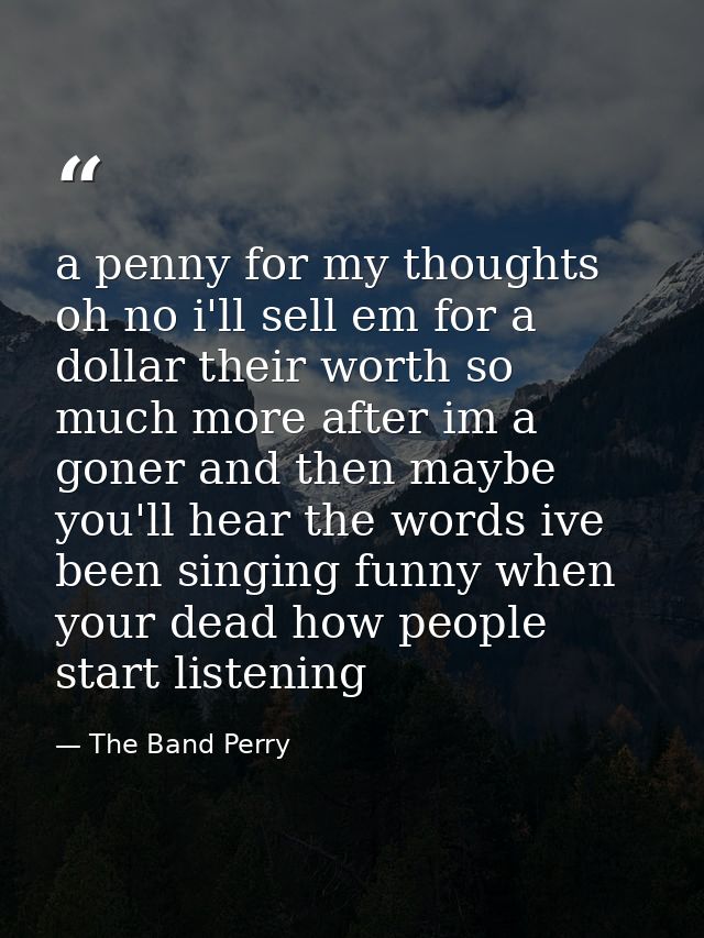 a penny for my thoughts oh no i'll sell em for a dollar their worth so much more after im a goner and then maybe you'll  — The Band Perry