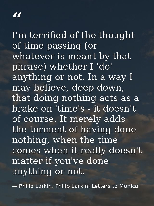 I'm terrified of the thought of time passing (or whatever is meant by that phrase) whether I 'do' anything or not. In a  — Philip Larkin, Philip Larkin: Letters to Monica