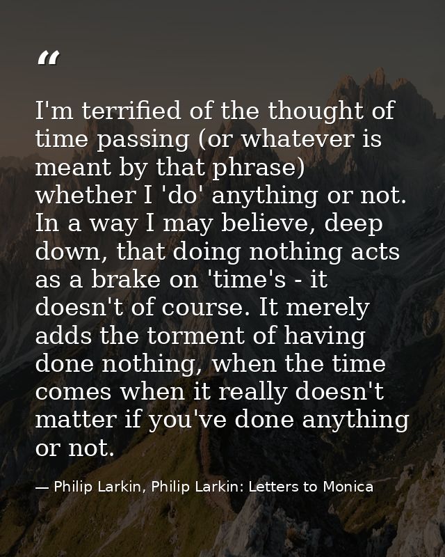 I'm terrified of the thought of time passing (or whatever is meant by that phrase) whether I 'do' anything or not. In a  — Philip Larkin, Philip Larkin: Letters to Monica