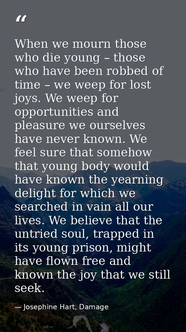 When we mourn those who die young – those who have been robbed of time – we weep for lost joys. We weep for opportunitie — Josephine Hart, Damage