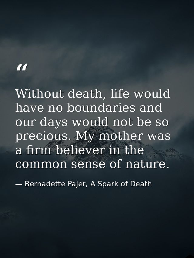 Without death, life would have no boundaries and our days would not be so precious. My mother was a firm believer in the — Bernadette Pajer, A Spark of Death