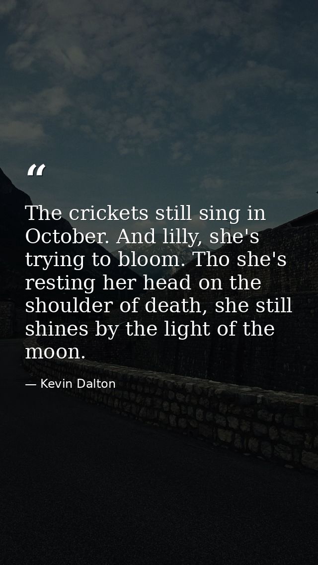 The crickets still sing in October. And lilly, she's trying to bloom. Tho she's resting her head on the shoulder of deat — Kevin Dalton