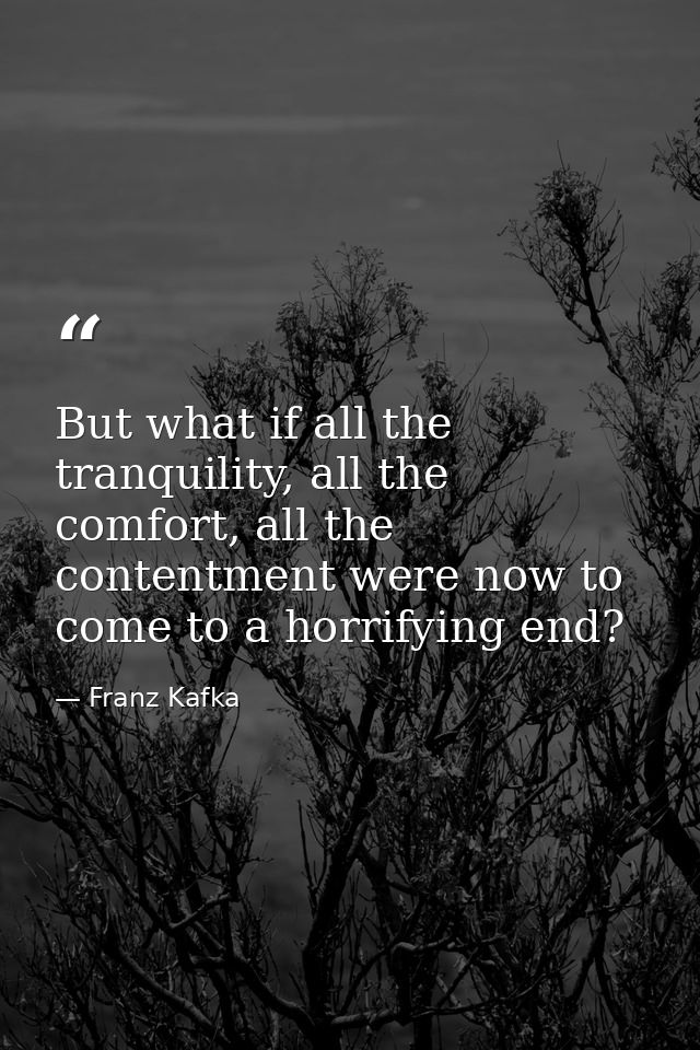 But what if all the tranquility, all the comfort, all the contentment were now to come to a horrifying end? — Franz Kafka