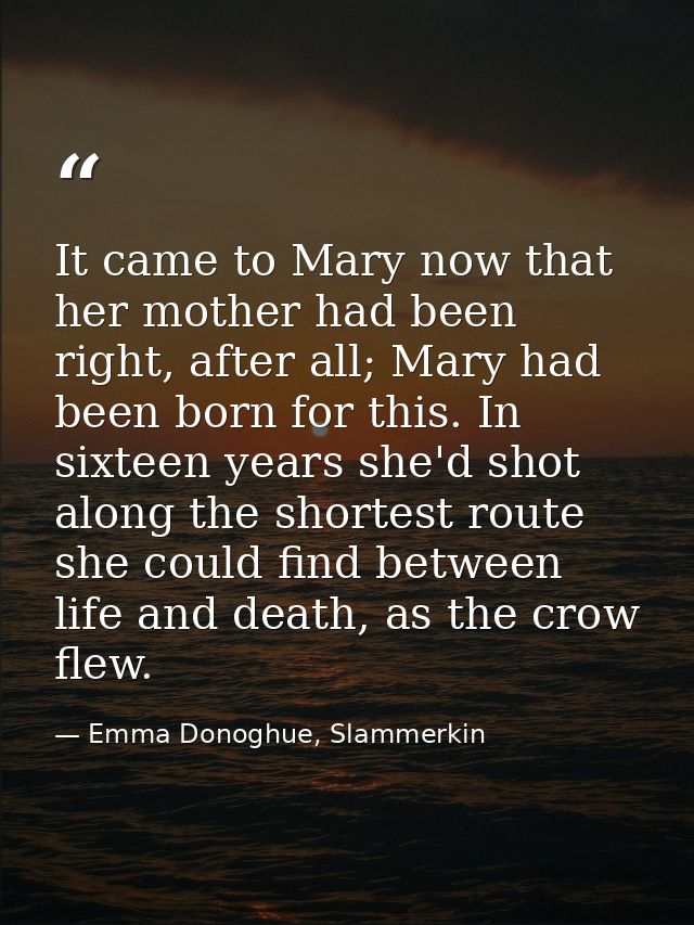 It came to Mary now that her mother had been right, after all; Mary had been born for this. In sixteen years she'd shot  — Emma Donoghue, Slammerkin