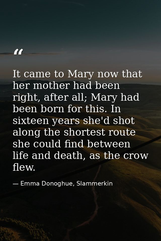 It came to Mary now that her mother had been right, after all; Mary had been born for this. In sixteen years she'd shot  — Emma Donoghue, Slammerkin