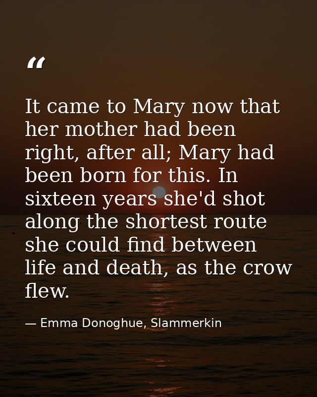 It came to Mary now that her mother had been right, after all; Mary had been born for this. In sixteen years she'd shot  — Emma Donoghue, Slammerkin