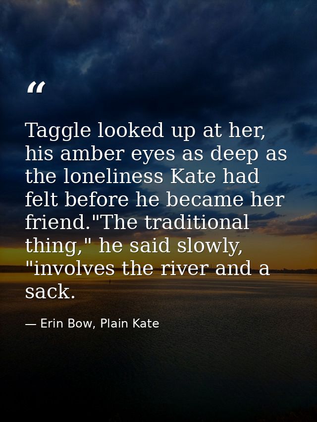 Taggle looked up at her, his amber eyes as deep as the loneliness Kate had felt before he became her friend."The traditi — Erin Bow, Plain Kate