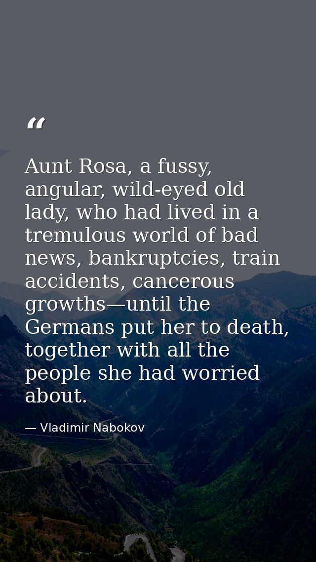 Aunt Rosa, a fussy, angular, wild-eyed old lady, who had lived in a tremulous world of bad news, bankruptcies, train acc — Vladimir Nabokov