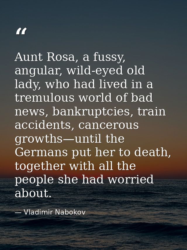 Aunt Rosa, a fussy, angular, wild-eyed old lady, who had lived in a tremulous world of bad news, bankruptcies, train acc — Vladimir Nabokov