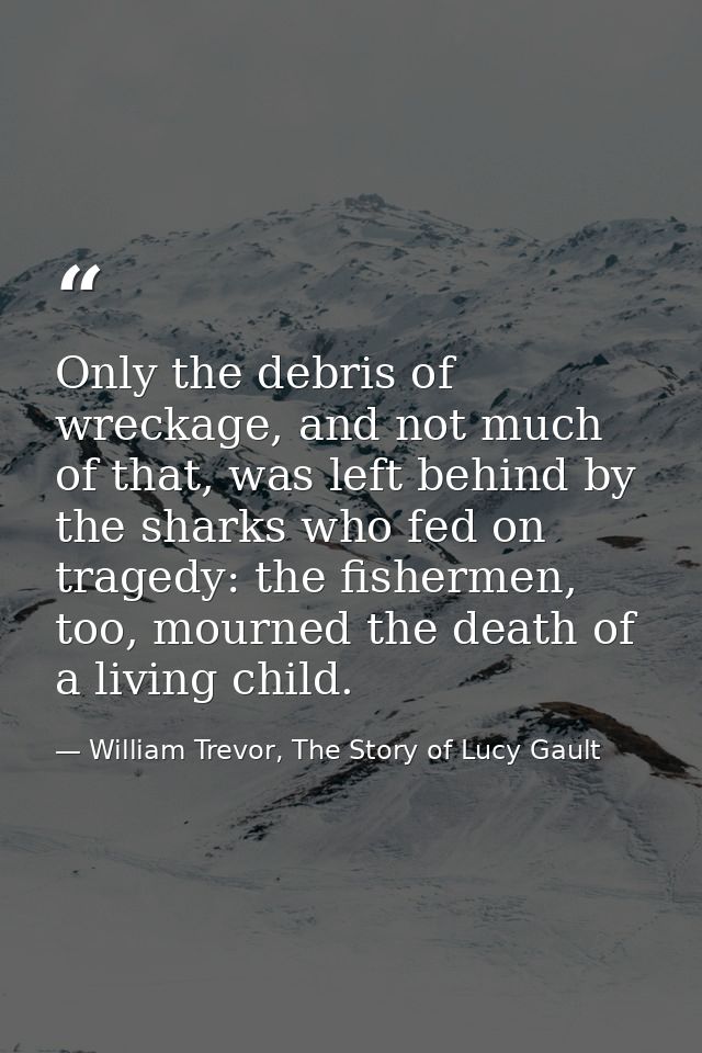 Only the debris of wreckage, and not much of that, was left behind by the sharks who fed on tragedy: the fishermen, too, — William Trevor, The Story of Lucy Gault