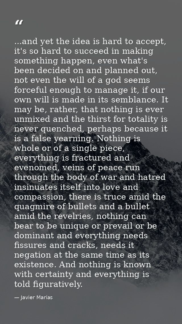 ...and yet the idea is hard to accept, it's so hard to succeed in making something happen, even what's been decided on a — Javier Marías
