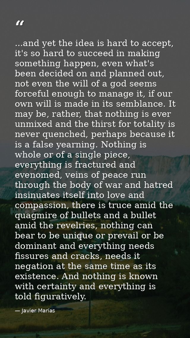 ...and yet the idea is hard to accept, it's so hard to succeed in making something happen, even what's been decided on a — Javier Marías