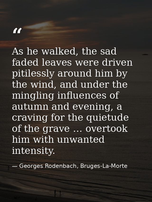 As he walked, the sad faded leaves were driven pitilessly around him by the wind, and under the mingling influences of a — Georges Rodenbach, Bruges-La-Morte