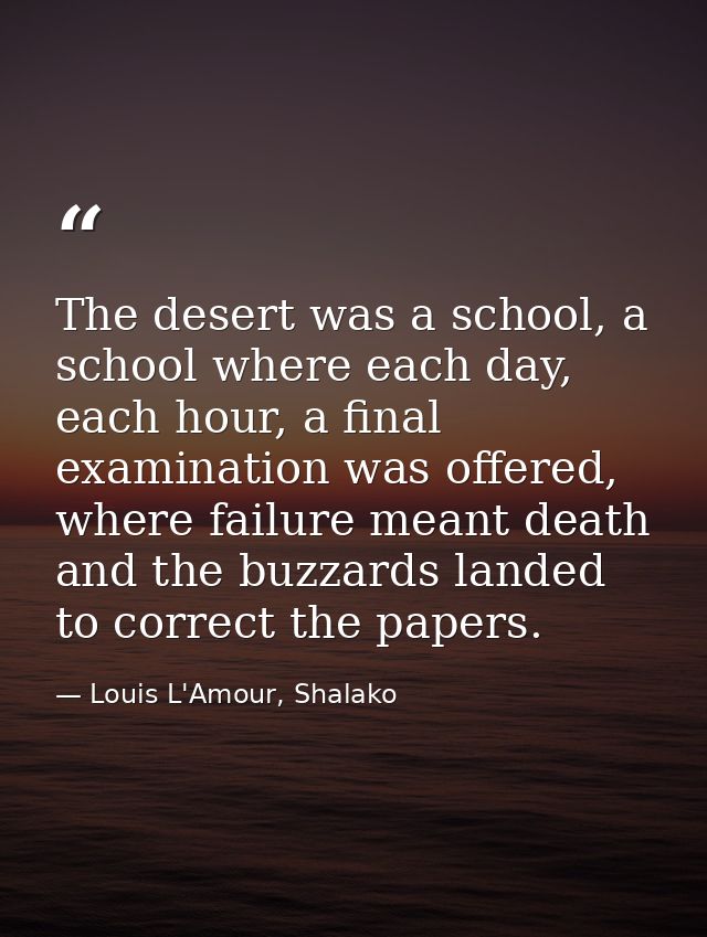 The desert was a school, a school where each day, each hour, a final examination was offered, where failure meant death  — Louis L'Amour, Shalako