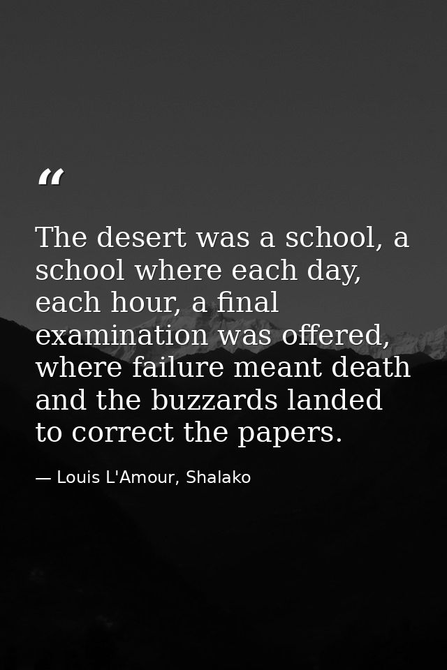 The desert was a school, a school where each day, each hour, a final examination was offered, where failure meant death  — Louis L'Amour, Shalako