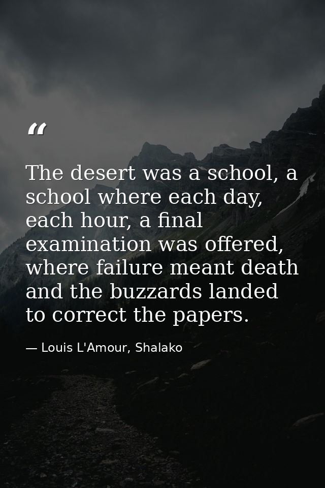 The desert was a school, a school where each day, each hour, a final examination was offered, where failure meant death  — Louis L'Amour, Shalako