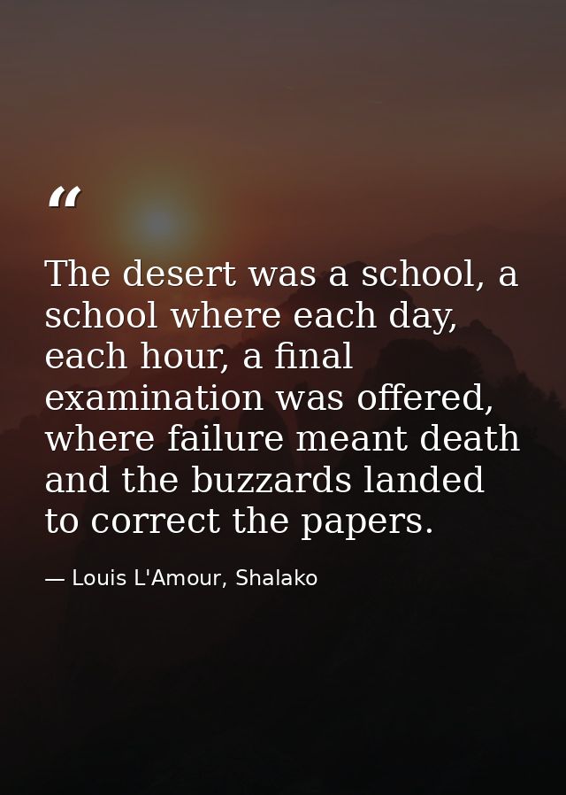 The desert was a school, a school where each day, each hour, a final examination was offered, where failure meant death  — Louis L'Amour, Shalako