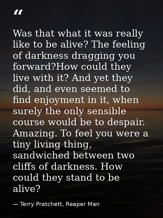 Was that what it was really like to be alive? The feeling of darkness dragging you forward?How could they live with it?  — Terry Pratchett, Reaper Man