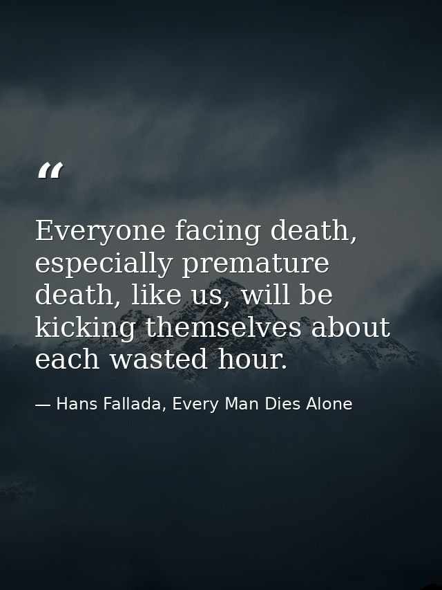 Everyone facing death, especially premature death, like us, will be kicking themselves about each wasted hour. — Hans Fallada, Every Man Dies Alone