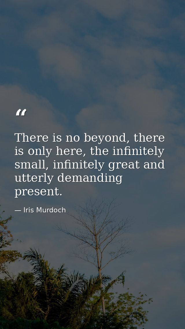 There is no beyond, there is only here, the infinitely small, infinitely great and utterly demanding present. — Iris Murdoch