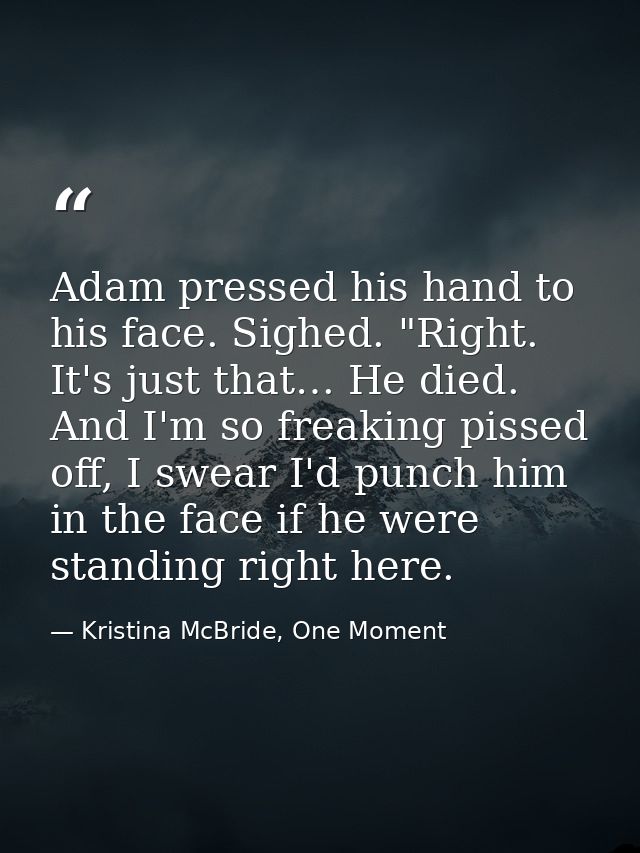Adam pressed his hand to his face. Sighed. "Right. It's just that… He died. And I'm so freaking pissed off, I swear I'd  — Kristina McBride, One Moment