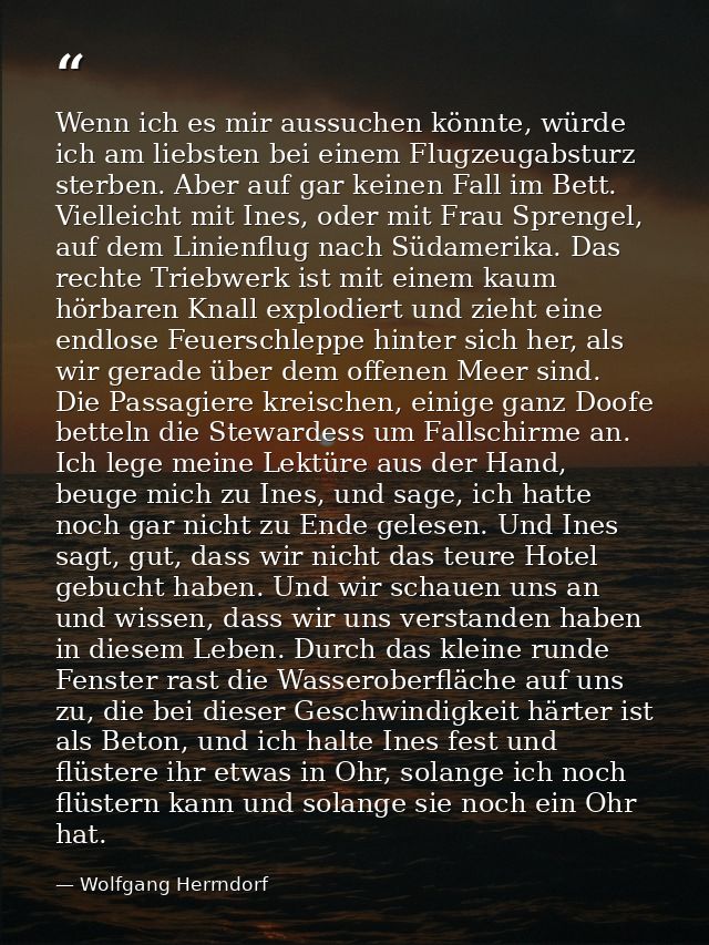 Wenn ich es mir aussuchen könnte, würde ich am liebsten bei einem Flugzeugabsturz sterben. Aber auf gar keinen Fall im B — Wolfgang Herrndorf