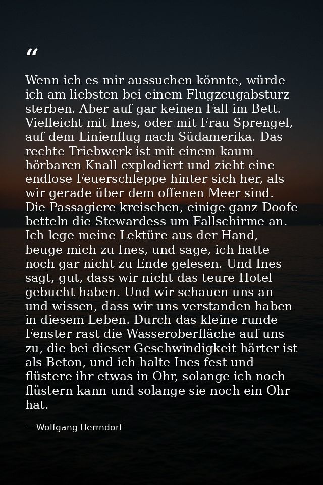 Wenn ich es mir aussuchen könnte, würde ich am liebsten bei einem Flugzeugabsturz sterben. Aber auf gar keinen Fall im B — Wolfgang Herrndorf