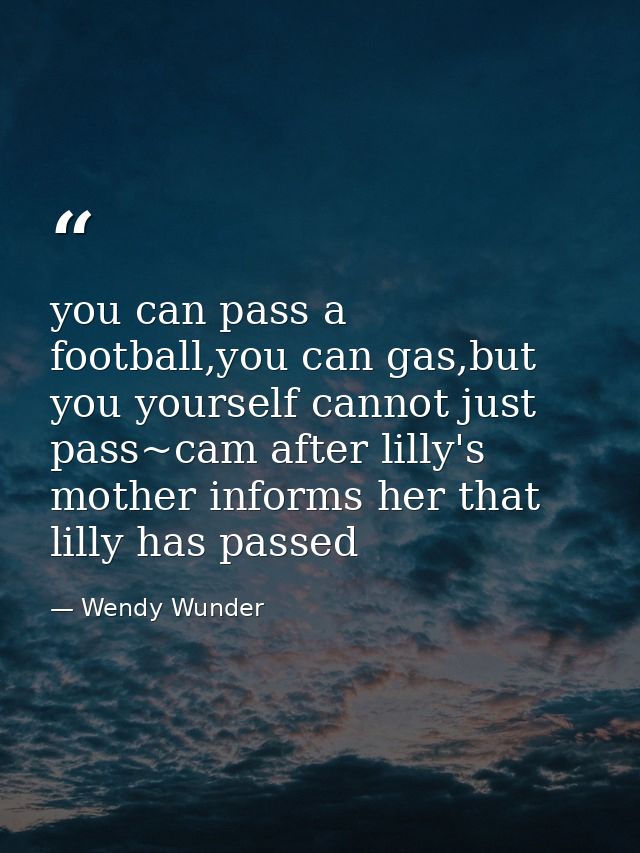 you can pass a football,you can gas,but you yourself cannot just pass~cam after lilly's mother informs her that lilly ha — Wendy Wunder