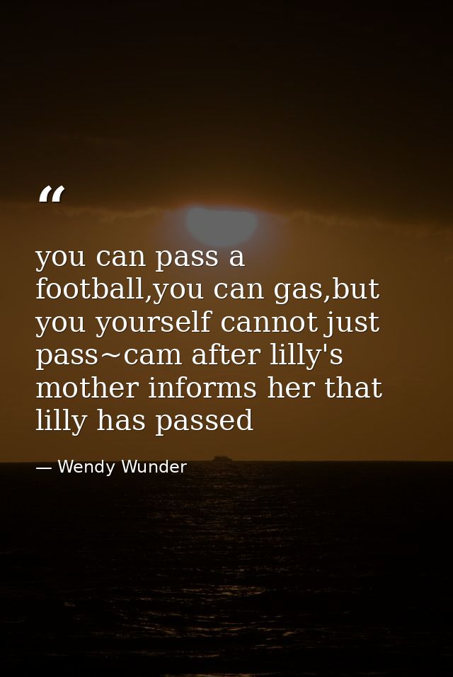 you can pass a football,you can gas,but you yourself cannot just pass~cam after lilly's mother informs her that lilly ha — Wendy Wunder