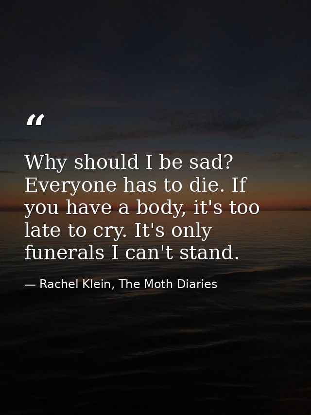 Why should I be sad? Everyone has to die. If you have a body, it's too late to cry. It's only funerals I can't stand. — Rachel Klein, The Moth Diaries