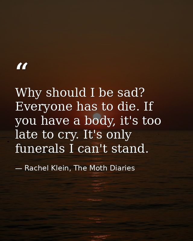 Why should I be sad? Everyone has to die. If you have a body, it's too late to cry. It's only funerals I can't stand. — Rachel Klein, The Moth Diaries