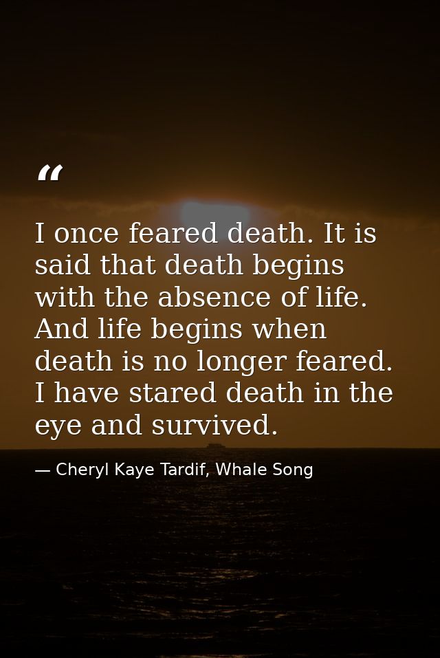 I once feared death. It is said that death begins with the absence of life. And life begins when death is no longer fear — Cheryl Kaye Tardif, Whale Song