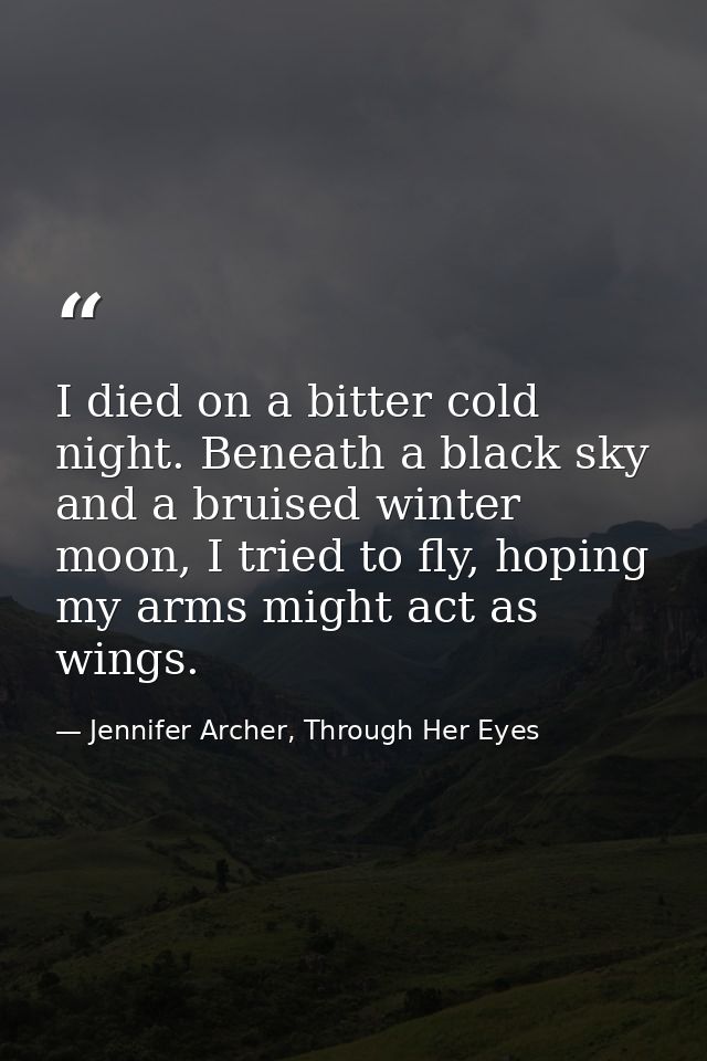 I died on a bitter cold night. Beneath a black sky and a bruised winter moon, I tried to fly, hoping my arms might act a — Jennifer Archer, Through Her Eyes