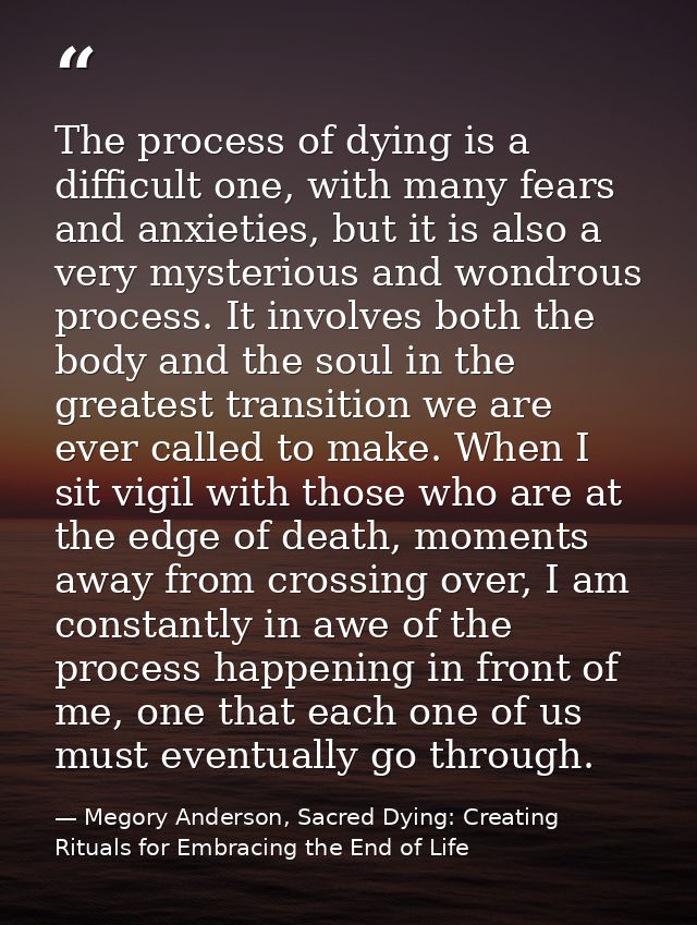 The process of dying is a difficult one, with many fears and anxieties, but it is also a very mysterious and wondrous pr — Megory Anderson, Sacred Dying: Creating Rituals for Embracing the End of Life