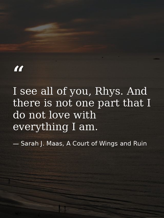 I see all of you, Rhys. And there is not one part that I do not love with everything I am. — Sarah J. Maas, A Court of Wings and Ruin