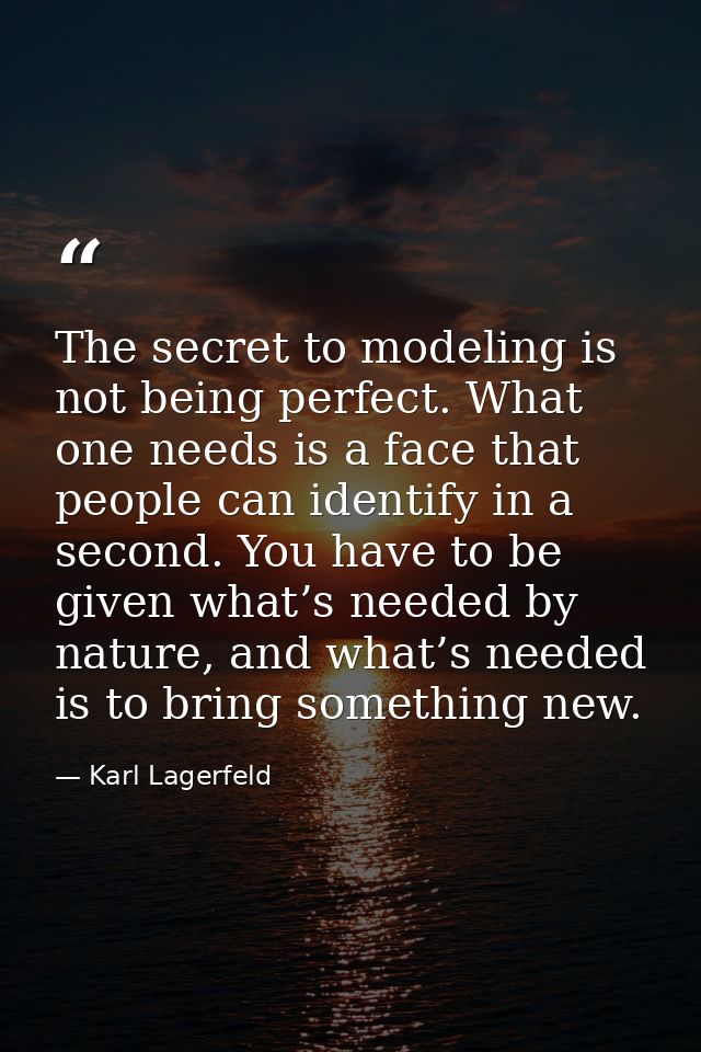 The secret to modeling is not being perfect. What one needs is a face that people can identify in a second. You have to  — Karl Lagerfeld
