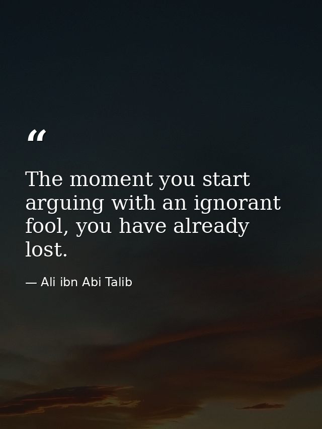 The moment you start arguing with an ignorant fool, you have already lost. — Ali ibn Abi Talib