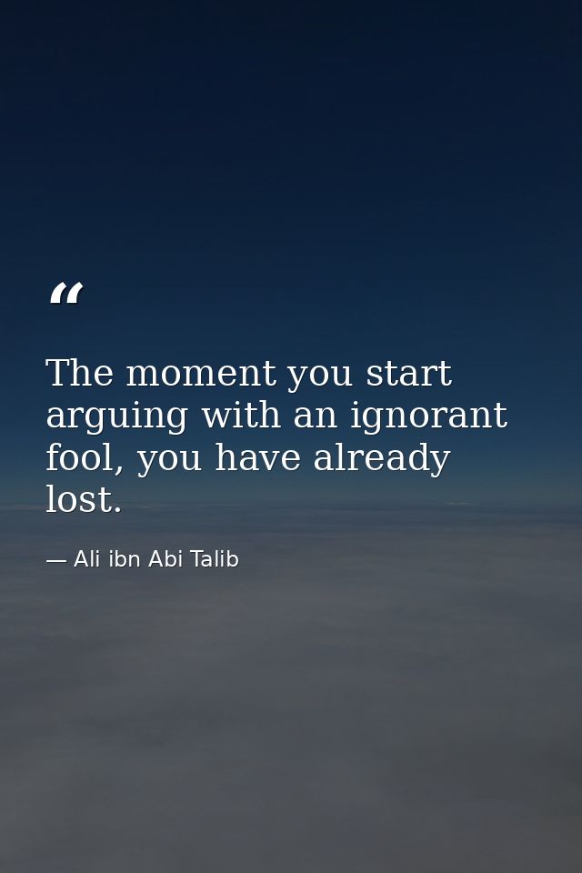 The moment you start arguing with an ignorant fool, you have already lost. — Ali ibn Abi Talib