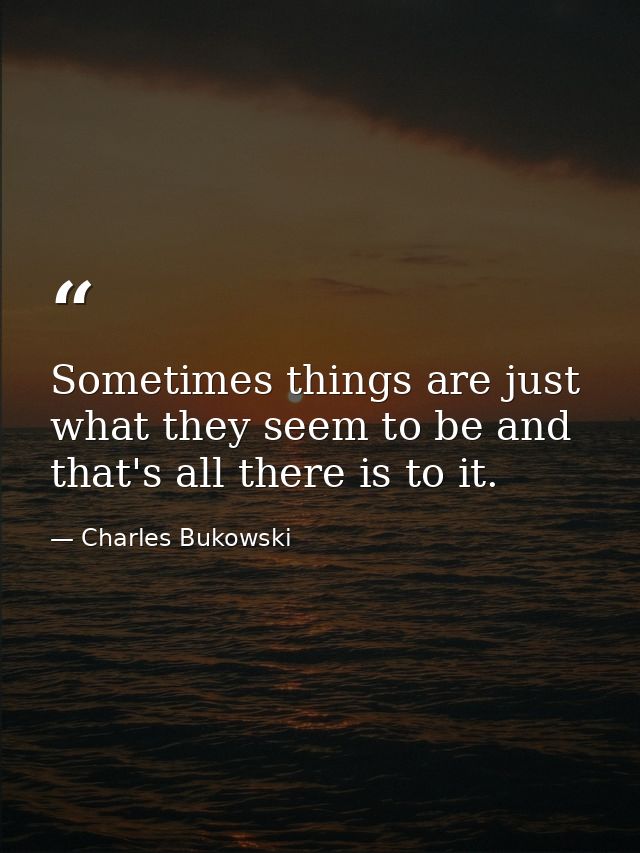 Sometimes things are just what they seem to be and that's all there is to it. — Charles Bukowski