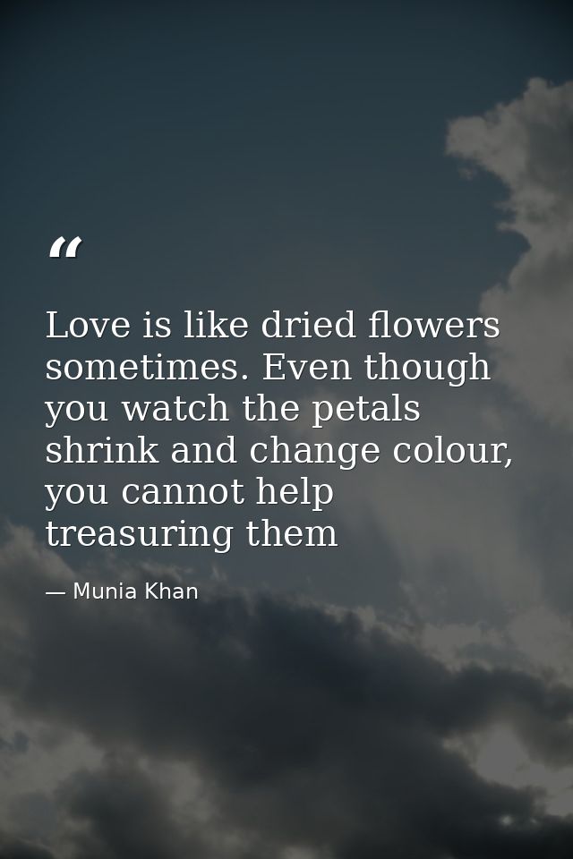 Love is like dried flowers sometimes. Even though you watch the petals shrink and change colour, you cannot help treasur — Munia Khan
