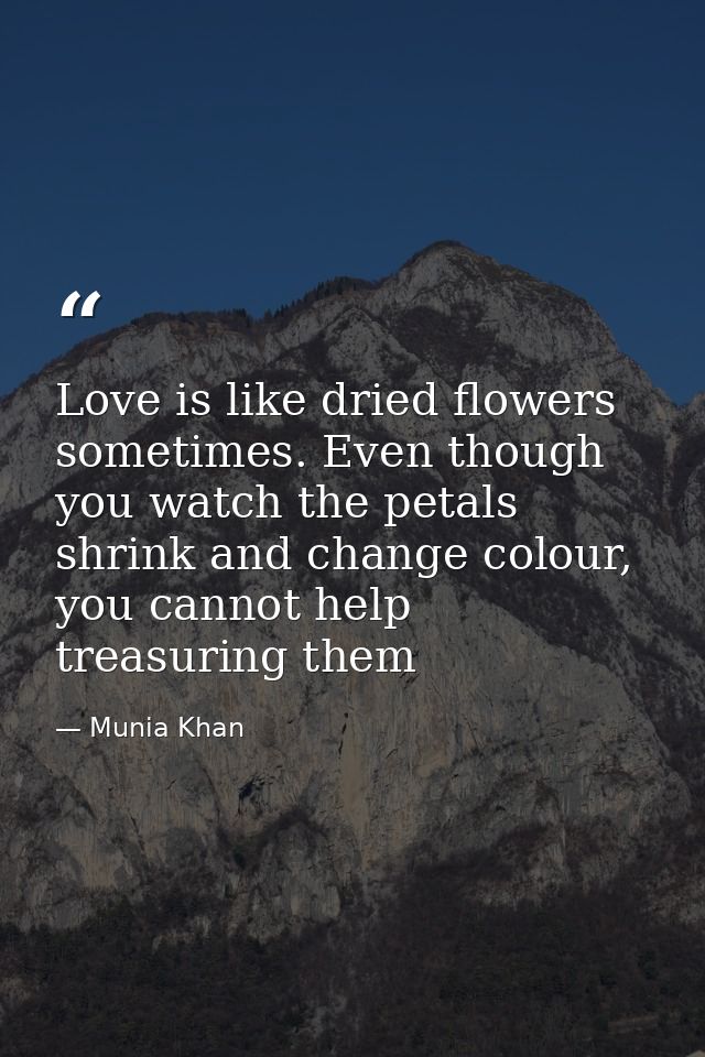 Love is like dried flowers sometimes. Even though you watch the petals shrink and change colour, you cannot help treasur — Munia Khan