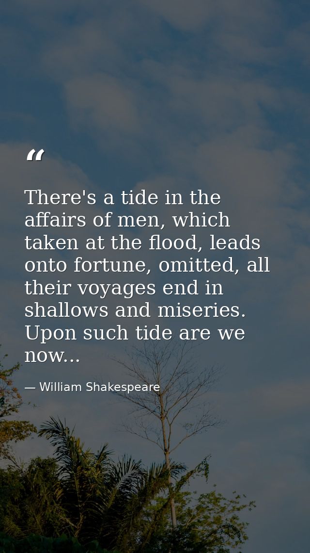 There's a tide in the affairs of men, which taken at the flood, leads onto fortune, omitted, all their voyages end in sh — William Shakespeare